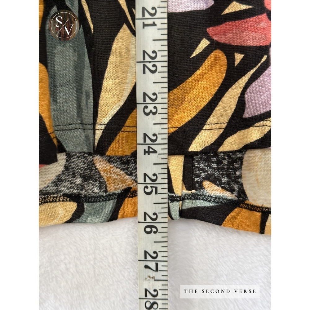 Nicole Miller Top Women XL Boho Floral Linen Button Back Cap Sleeve Multi XL - Picture 6 of 7